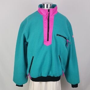 Marker Vtg Teal and Pink Fleece Half Zip Jacket.